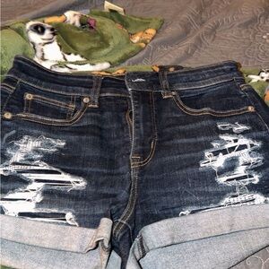 American Eagle Outfitters Dark Blue Distressed Jean Shorts